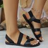 Women's Plus Size Flat Sandals Summer New Round Toe Solid One-Strap Buckle Shoes