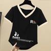 Women's Korean Style Color Block Cotton T-shirt – Loose Fit, Short Sleeve, Versatile Summer Top