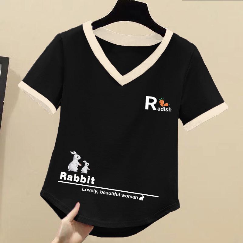 Women's Korean Style Color Block Cotton T-shirt – Loose Fit, Short Sleeve, Versatile Summer Top