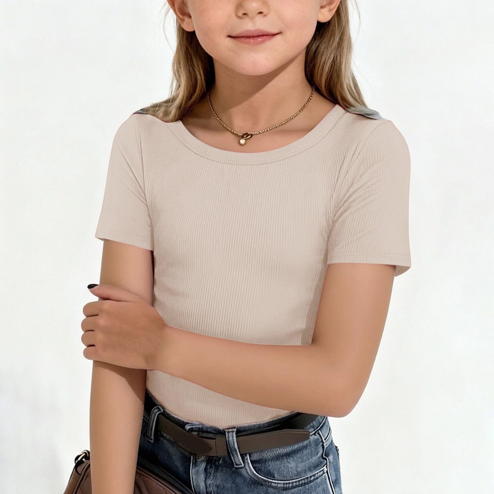 

Children s Striped Knit Short-Sleeve Fitted T-Shirt 160 бежевий