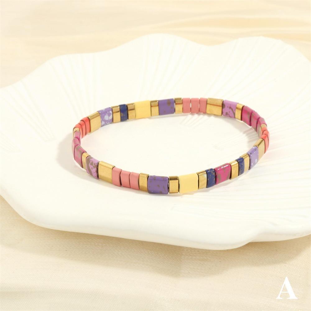 Geometric Type Elastic Bracelet Colorful Stackable Bracelet Fashion Tila Beads Bracelet  Women