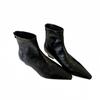 Thick heel thin boots women's fashion European and American style 2025 new medium heel short boots soft leather pointed Martin boots