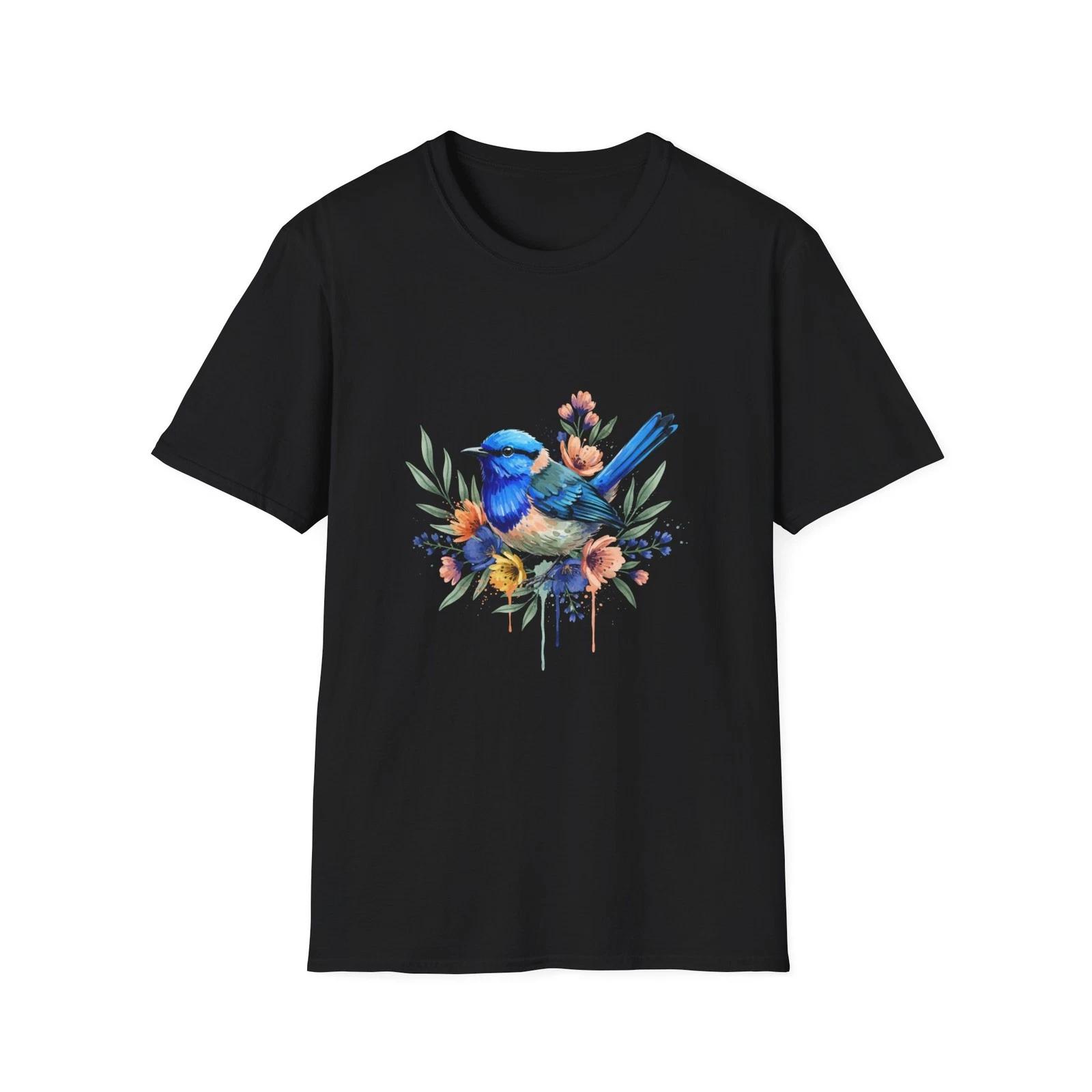 

Bird Floral Watercolor Nature Boho Black T-Shirt Botanical Print Tee L