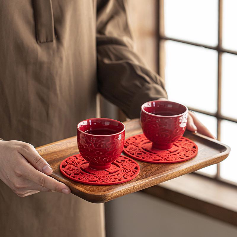 Ceramic Retro Master Cup: Personal Tea Brewing and Tasting Cup, Festive Wedding Red Design