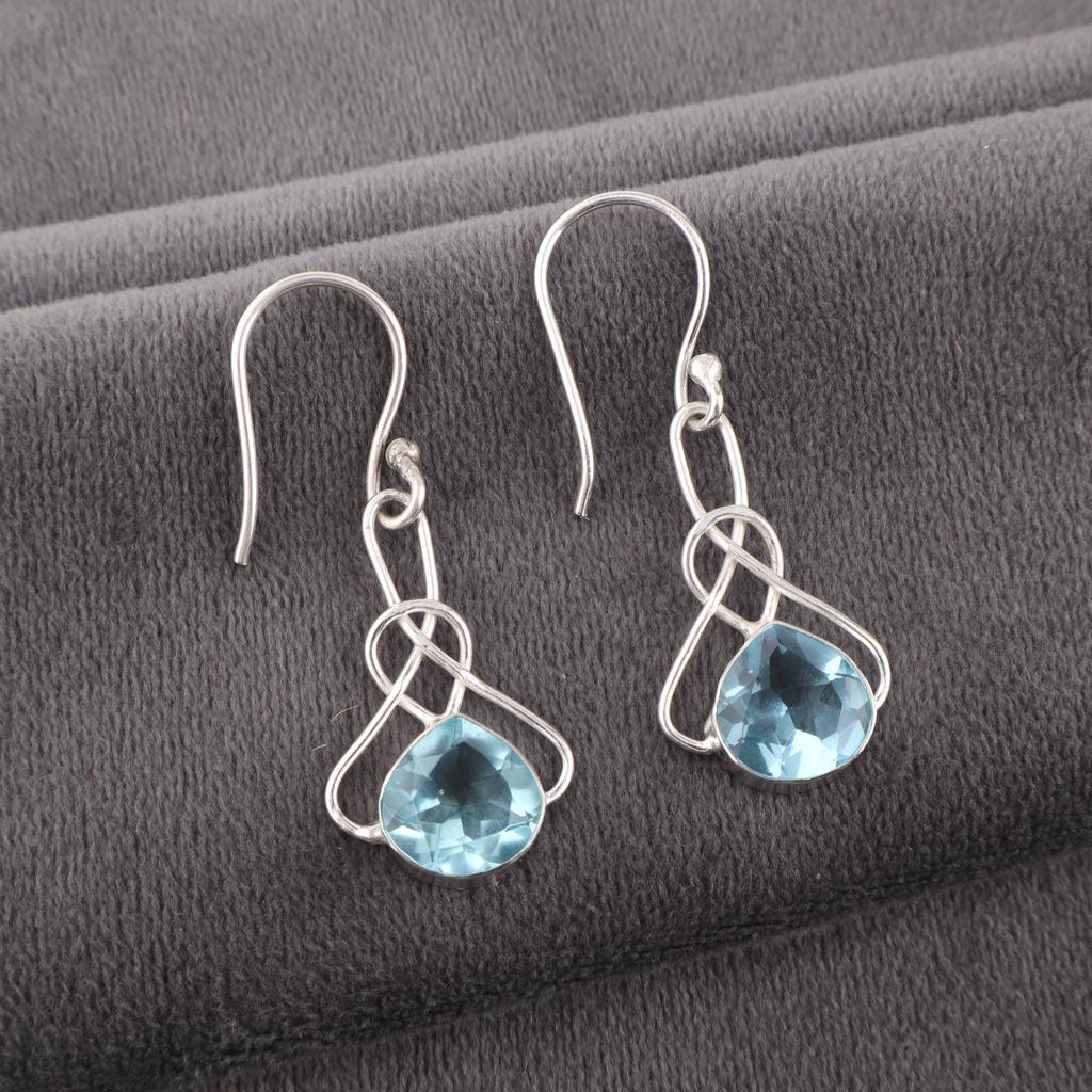 Sky Blue Topaz Gemstone Earrings, Handmade Gorgeous Jewelry, 925 Sterling Silver Jewelry, Bohemian Earrings For Wedding Gift