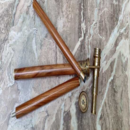 Brass Telescope Compass London Hidden On Top Wooden Walking Stick Canes