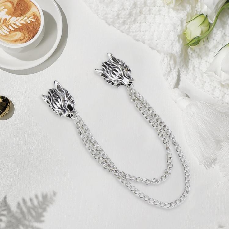 Wolf Head Lapel Pin with Chain for Jackets Hat Bag, Punk Wolf Head Lapel Pin Brooches Halloween Jewelry for Men Women