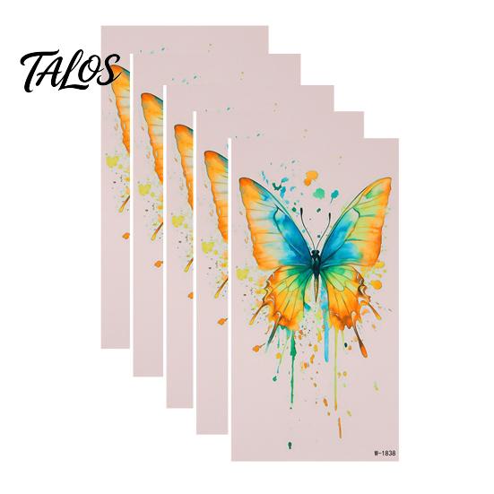 Talos 5 Sheets Butterfly Tattoo Stickers, Waterproof Temporary Flower Tattoos, Colorful Face Body Tattoos for Parties Night Club Music Festival