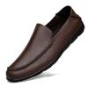 Äkta Läder Herrskor Casual Slip On Formella Loafers Herr Mockasiner Italienska Svarta Herr Platta Skor