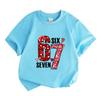Kids Boys Girls 100% Cotton Crew Neck Short Sleeve T-Shirt, Cute 67 Six Seven Heart Pattern Valentine Themed Casual Soft Tee for Children Daily Wear