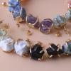 Natural Gemstone Earrings for Women - 18K Gold Plated Raw Amethyst and Rose Quartz Healing Crystal Stud Earrings