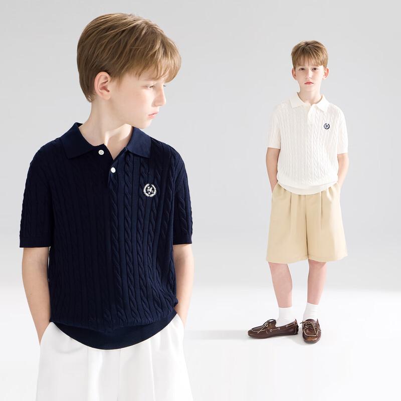 Mucmukn Unisex Ice Silk Lyocell Polo Knit Short Sleeve Sweater 110 cm темно-синий