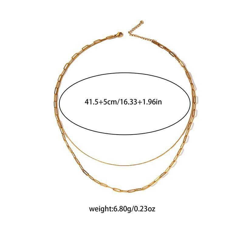 European & American Stainless Steel Double Layer Paperclip Necklace - Geometric Collarbone Chain for Women, Hip Hop Style.
