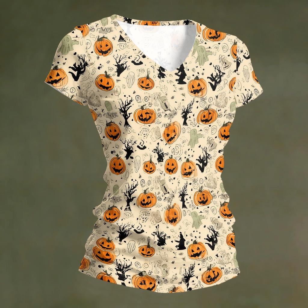 Women's V-Neck Halloween Print Blouse Lightweight Spring Summer Top