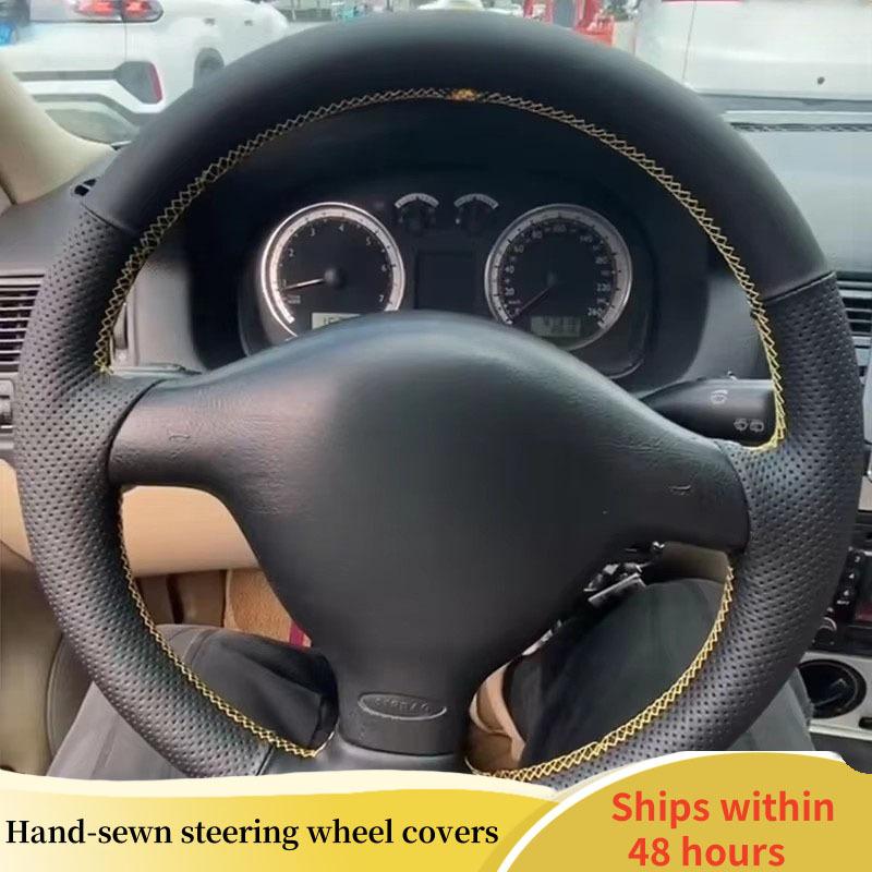 

Car Steering Wheel Cover Leather For Volkswagen Golf 4 Mk4 Old Passat B5 Steering Wheel Braid Car Accessory Beige Thread