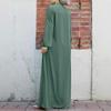 2024 Green Stand-up Collar Pocket Cardigan Dress for Muslim Women - Middle Eastern Arabic Style