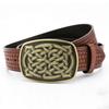 Western Cowboy Men's Leather Belt with Large Buckle and Turquoise National Flag Pattern - Retro European American Style Waistband