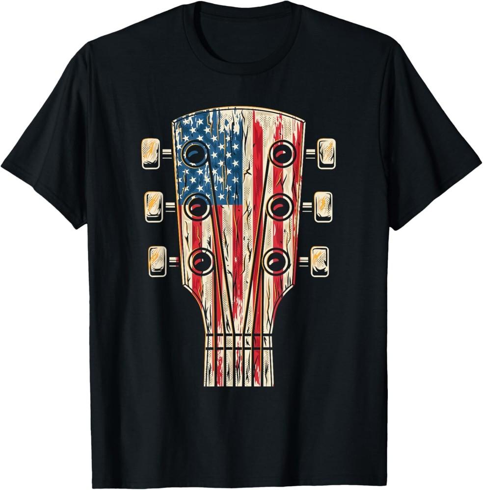 

American Flag Guitar 4th of July Guitarist USA Country Music Gift Unisex T-Shirt 4XL