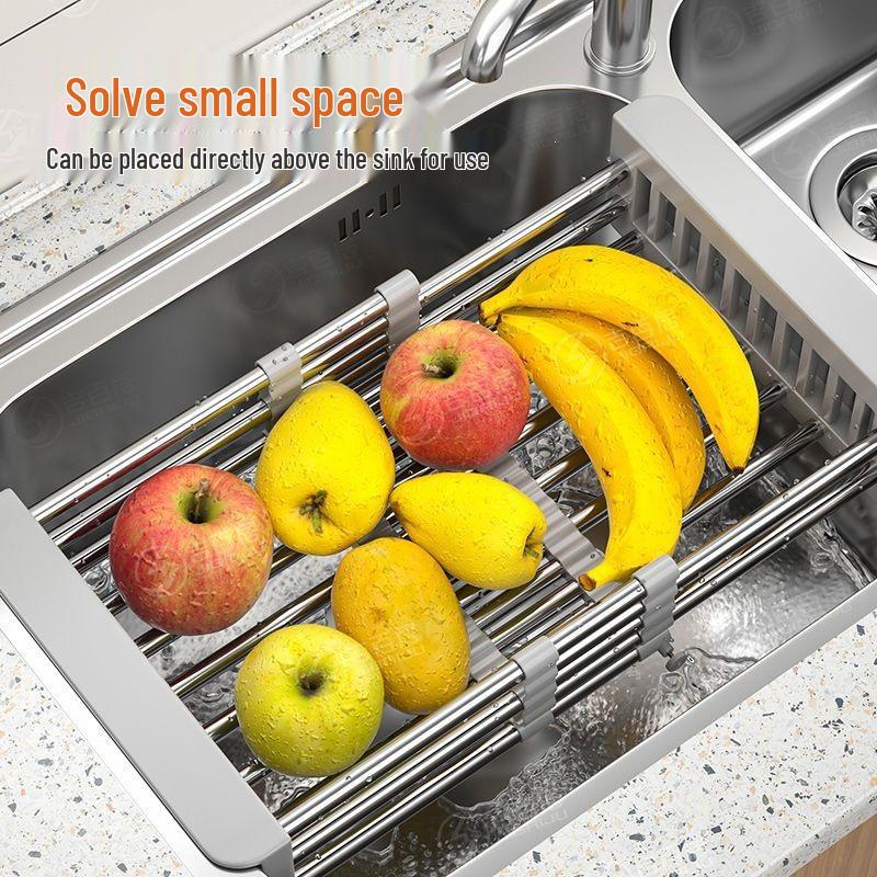 Retractable Sink Dishwasher Rack: Vegetable Washing & Drain Basket Shelf