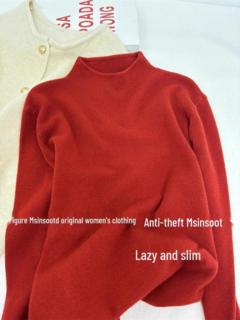 Women's Chic Slim-Fit Half High Neck Sweater - Autumn/Winter Long Sleeve Knitted Top