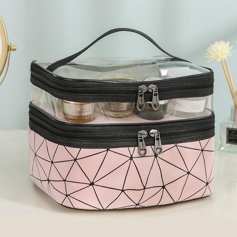Large Capacity Double Layer Makeup Bag Portable Toiletry Bag with Compartment Travel Makeup Bag for Women Travel Essentials