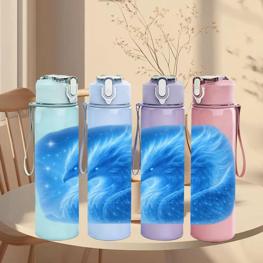 1PC Blue Swirl Marble Texture Art Print 750ml Color Plastic Sports Water Bottle Leakproof Flip Straw Lid Suitable for Sports Office Home Use