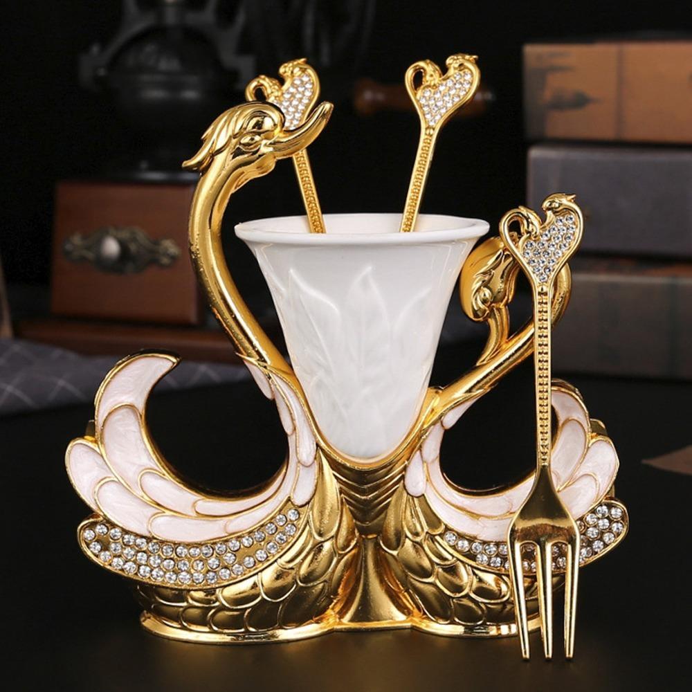 7pcs Zinc Alloy Swan Base Holder White Decorative Swan Flatware  Ice Cream Cake