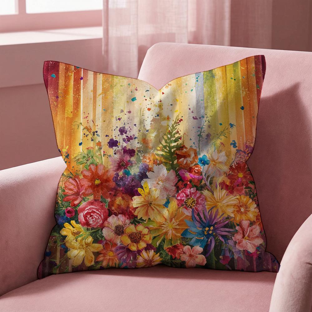Stunning Colorful Floral Cushion Cover Multi-Scene Pillow Cover for Home & Car - Reversible, Soft & Durable for Daily Use