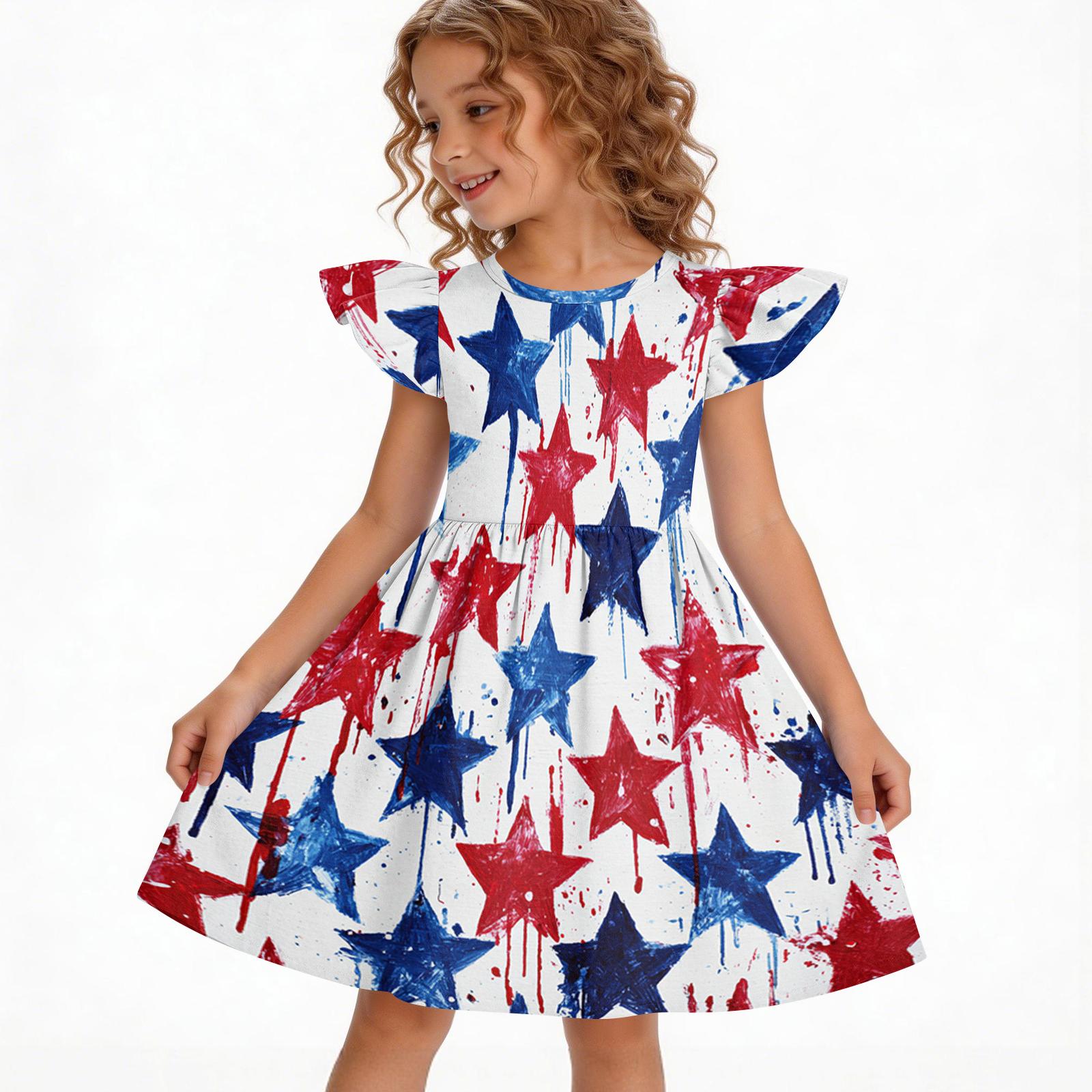Girls  Summer Princess Dress - A-Line Casual Print Dress 110 синий