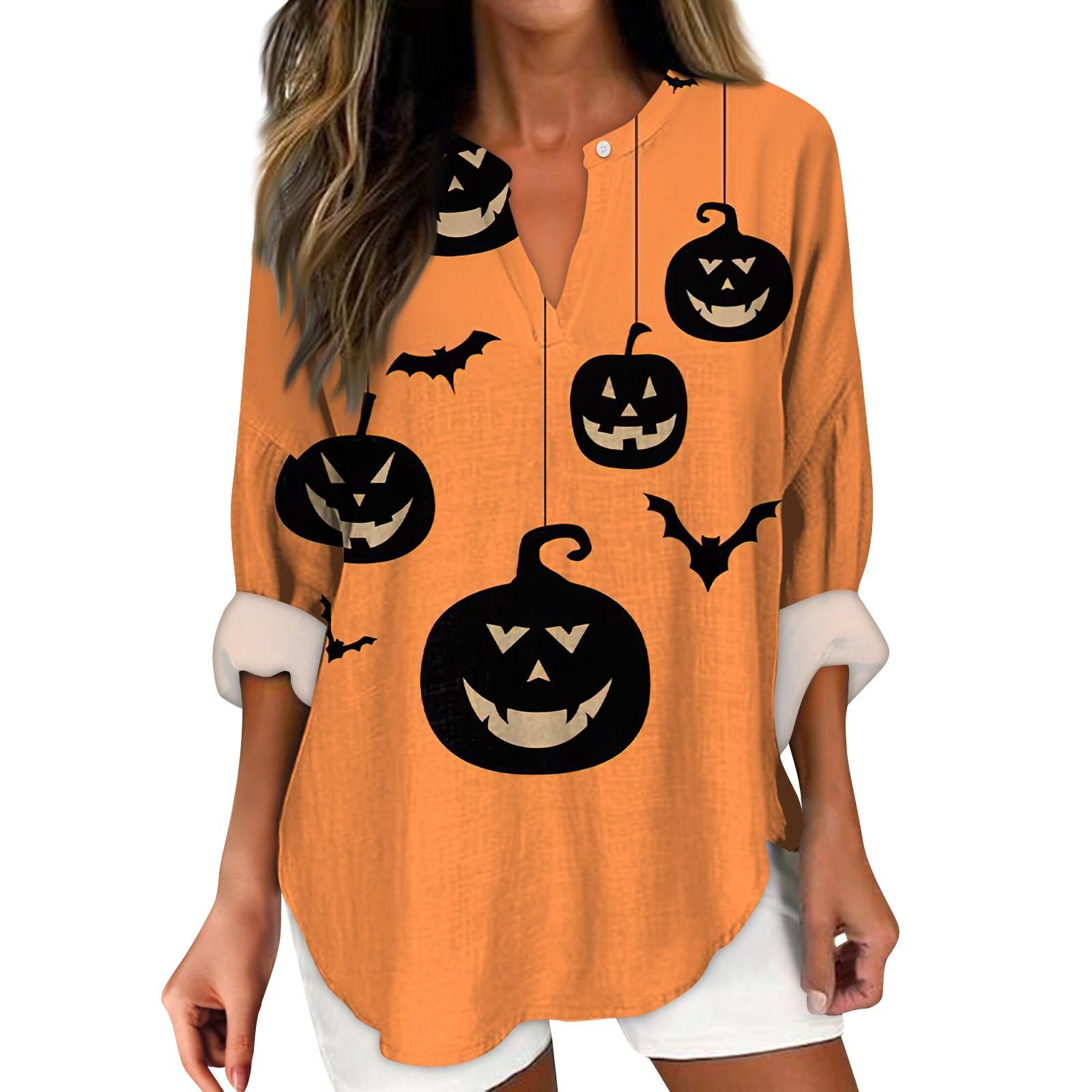 

Женские модные повседневные женские топы с v-образным вырезом и заниженными плечами и принтом на Хэллоуин XL