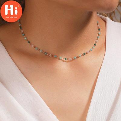 Hi Colorful Bead Necklace for Women Bohemian Style Necklace Geometric Square Bead Jewelry On The Neck Summer Accessories