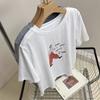 White Print Short-sleeved T-shirt for Women New Korean Style Loose Cute Versatile Slimming and Flesh-covering Cotton Top