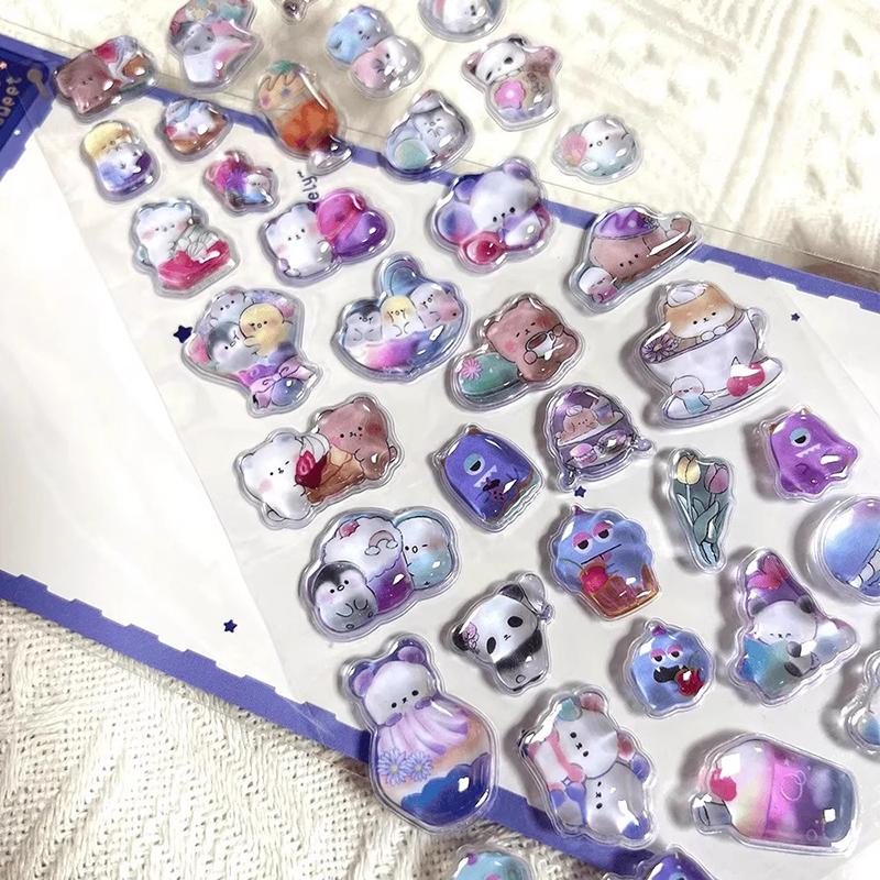1 Sheet Girl Cute Aesthetic Decals 3D Relief Stickers Diy Scrapbooking Creative Candy Drop Diary Stationery Sticker Decoration