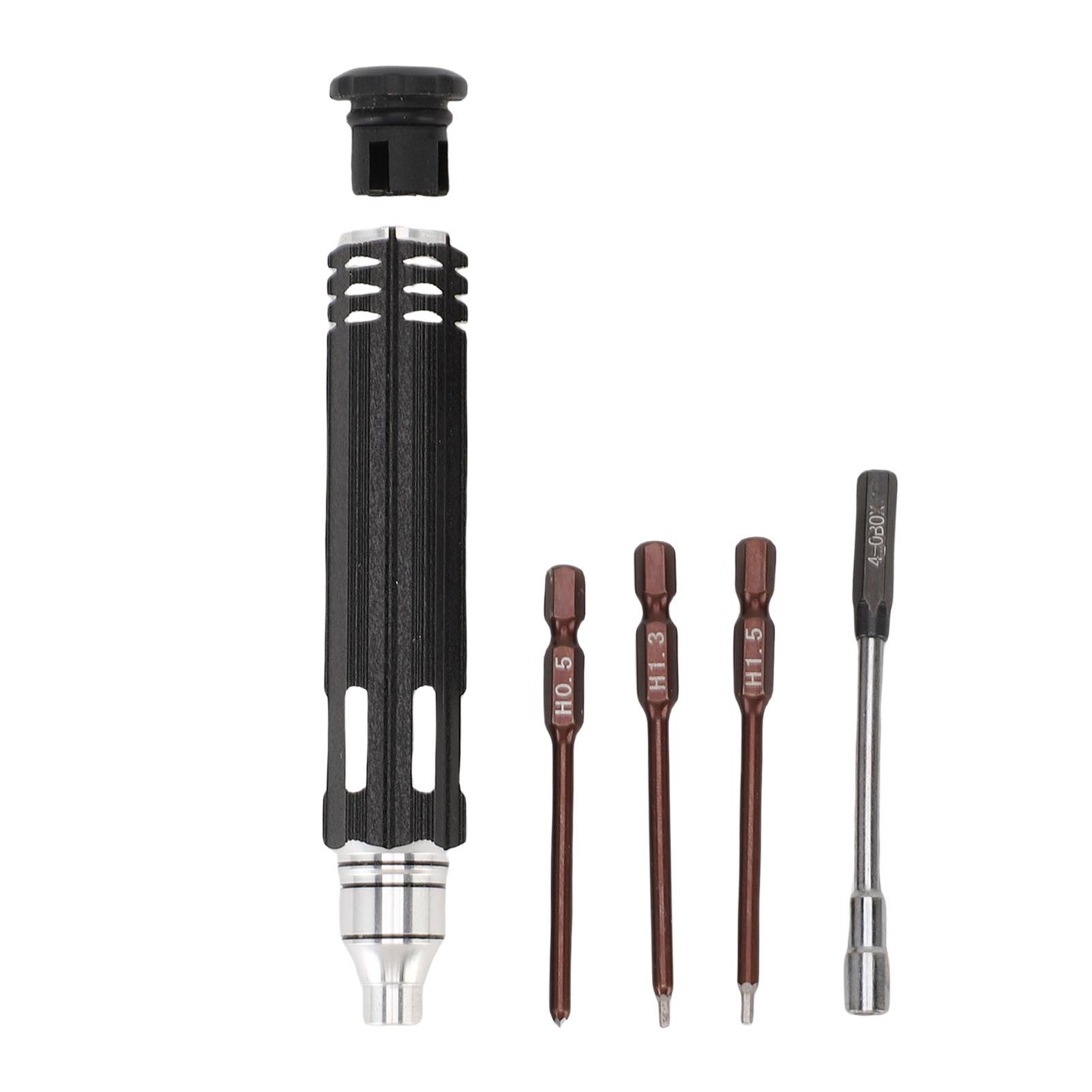 

4 in 1 RC Hexagonal Screwdriver Aluminum Alloy Steel Ergonomic Handle 0.5mm 1.3mm 1.5mm 4mm Anti Slip RC Hex Key Set for Drone чёрный