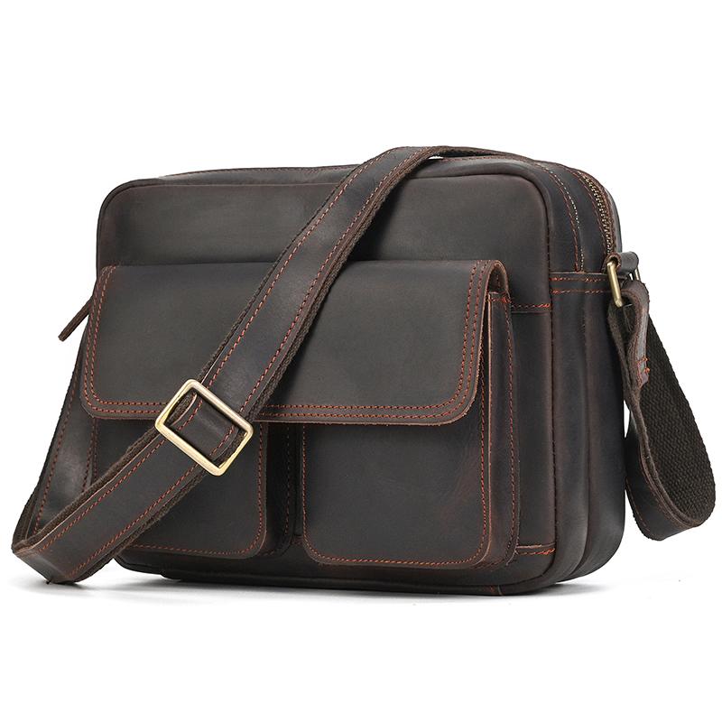 Mens Genuine Leather Shoulder Bag Messenger Bag Soft Cow Leather Crossbody Bags Daily Sling Bag Male Crossbody Bag Multifunction