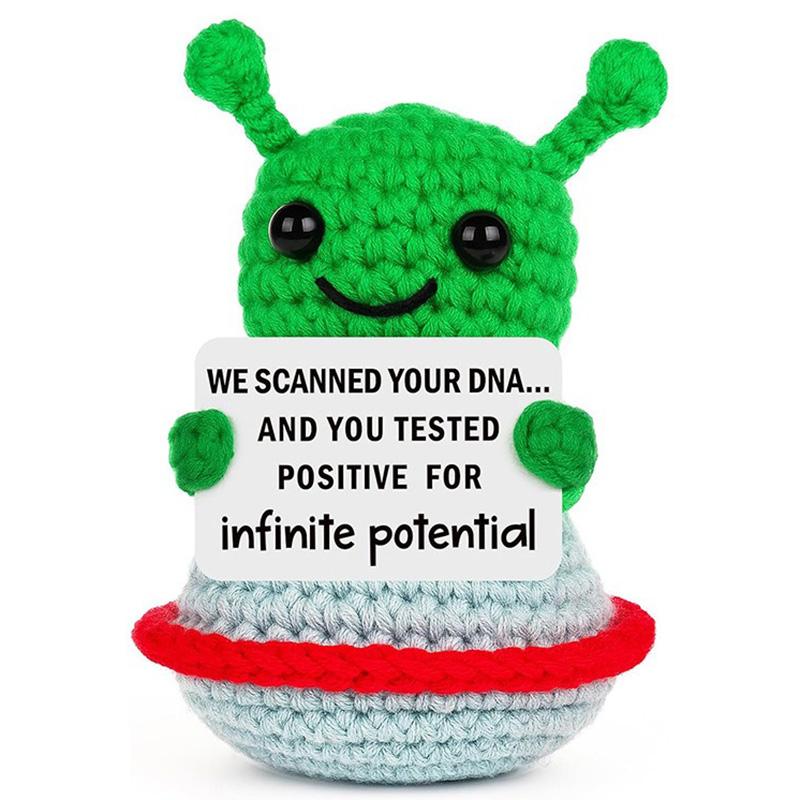 Customize Unique Positive Alien Crochet With Uplifting Card Birthday Graduation Anniversary Gift For Friend Husband Wife Teens
