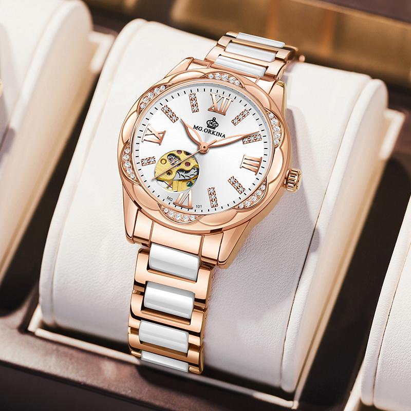 ORKINA New Women's Skeleton Automatic Mechanical Watch Luxury Brand Female Wrist Watch Wedding Gift