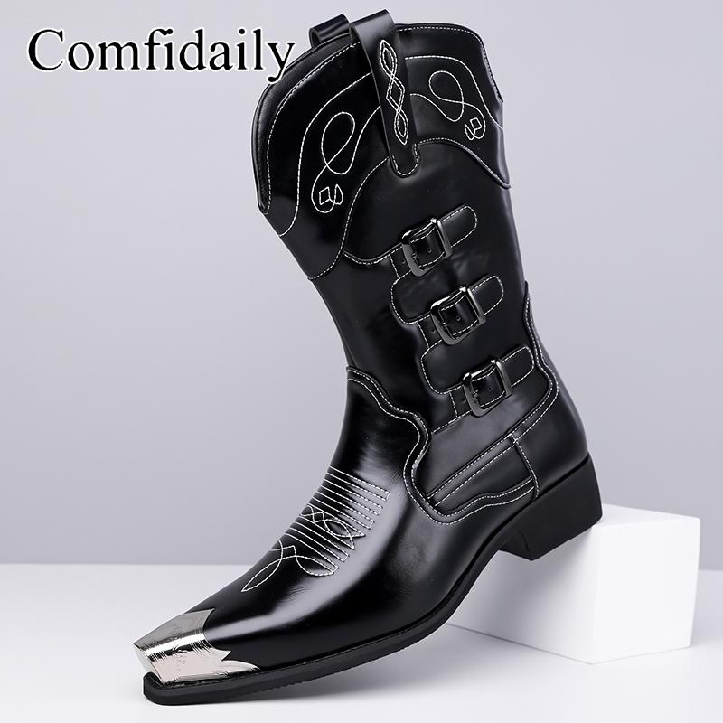 Men’s Motorcycle Boots Western Boots Black Jockey Boots Casual Street Style Cool Brown High Boots Plus Size