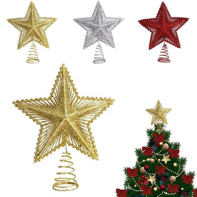 25cm Red Glitter Christmas Tree Topper Iron Star Christmas Navidad New Tree Decor For Home Orna U1Z1