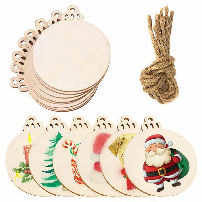 10/20pcs Round Wooden Discs with Holes Natural Wood Blank Circles for DIY Wedding Christmas Ornaments Party Hanging Decorations