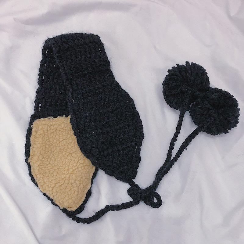 Ручной работы Вязаные Плюшевые Наушники Мягкие Вязаные Накладки на Уши Наушники Осень и Зима Защита Ушей Теплые Бархатные Наушники Женские чёрный