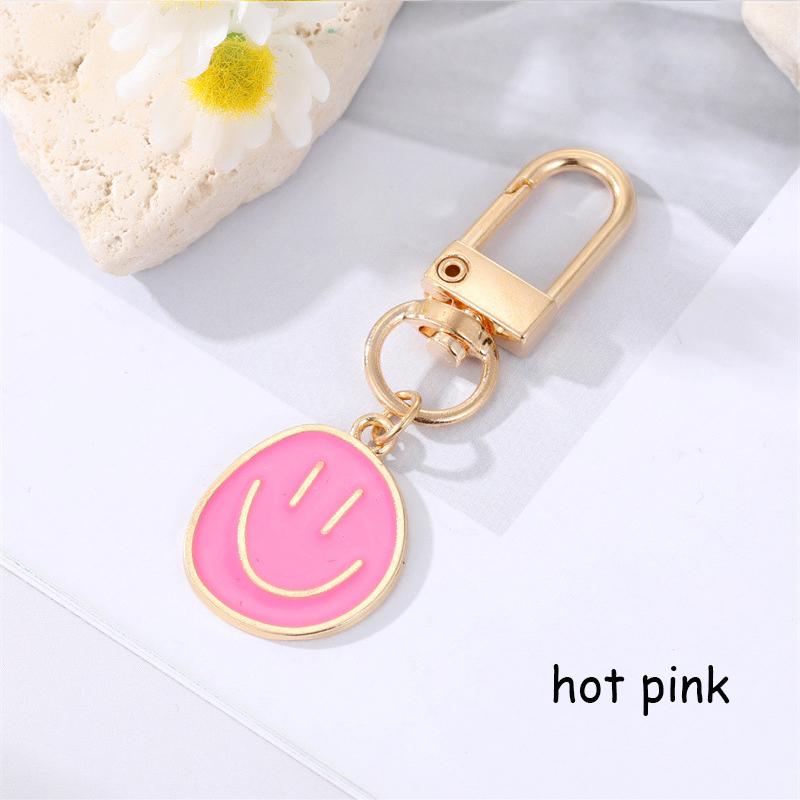 Lovely Smile Face Keychain Cute White Purple Yellow Pink Blue Black Enamel Metal Key Ring Bag Accessories For Women Ladies CLE