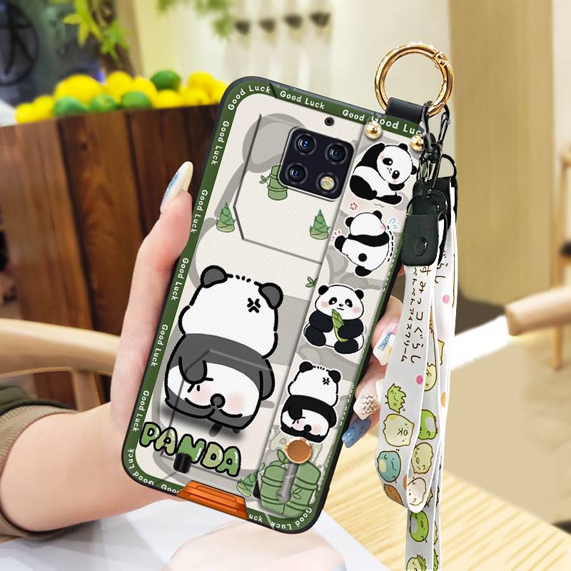 Cute Back Cover Phone Case For Oukitel WP6 Silicone Cartoon Ring Wrist Strap Panda Fashion Design Phone Holder Soft Case