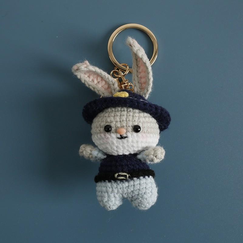 Cartoon Animal Doll Series Crochet Keychain Knitted Rabbit Keychain Cute Bear Keyring For Bag Pendant Custom Accessory