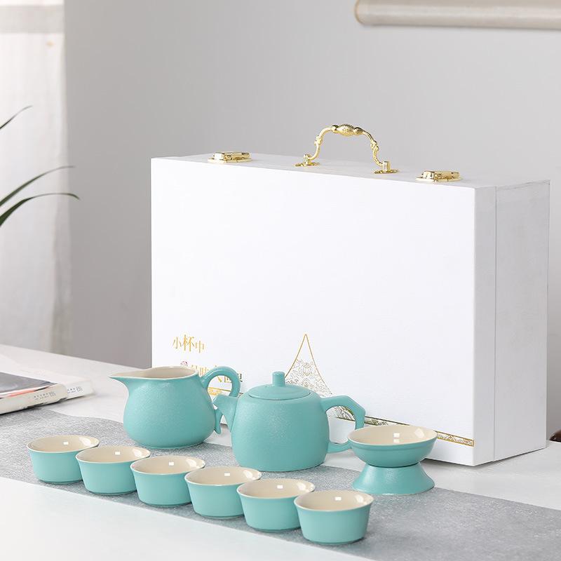 Coarse Pottery 10-Piece Teapot and Teacup Kung Fu Tea Ceramic Complete Household Simple Gift Box Set