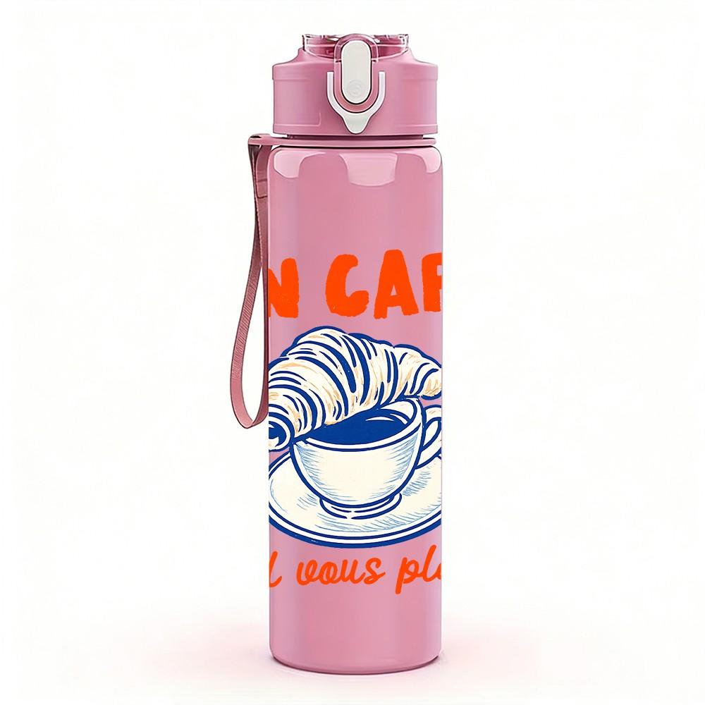 1PC Un Cafe Coffee Cup Quote Print 750ml Color Plastic Sports Water Bottle Leakproof Flip Straw Lid Suitable for Sports Office Home Use