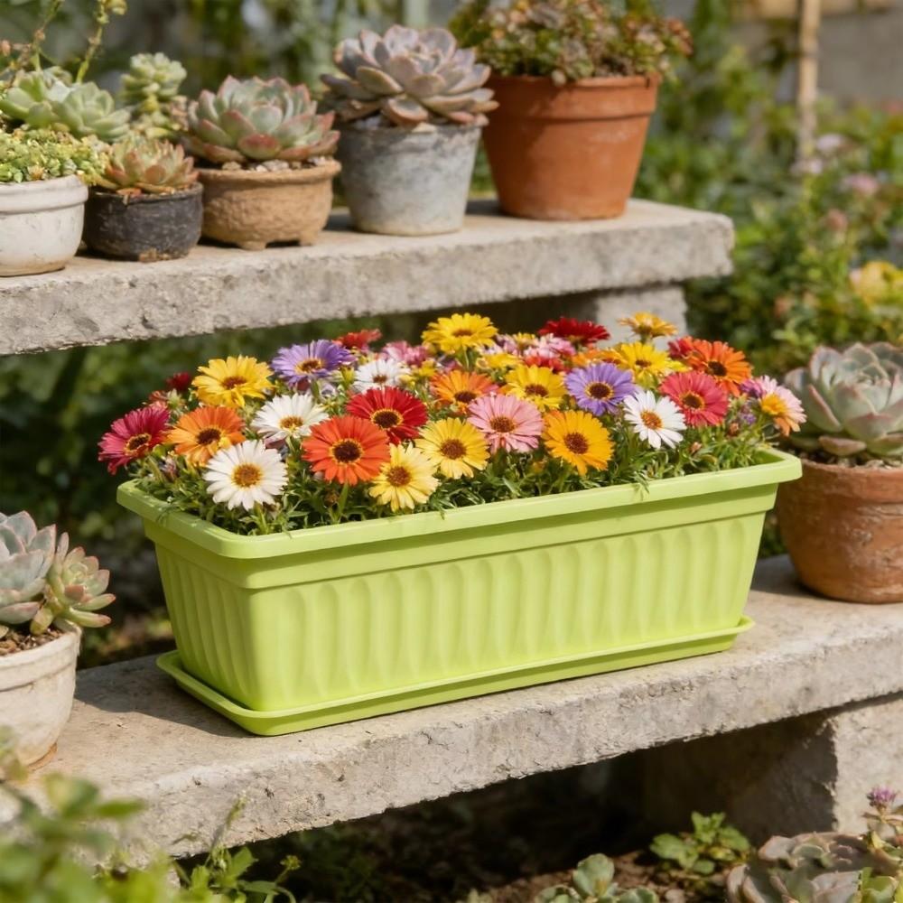 Plastic Garden Planter Colorful Vegetable Planting Container Quality Rectangular Flower Pot  Patio