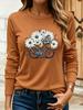 Floral Bicycle Print Women's Casual T-Shirts Graphic Tees Round Neck Tops Spring and Autumn T-Shirt Daily Wear Female Clothing