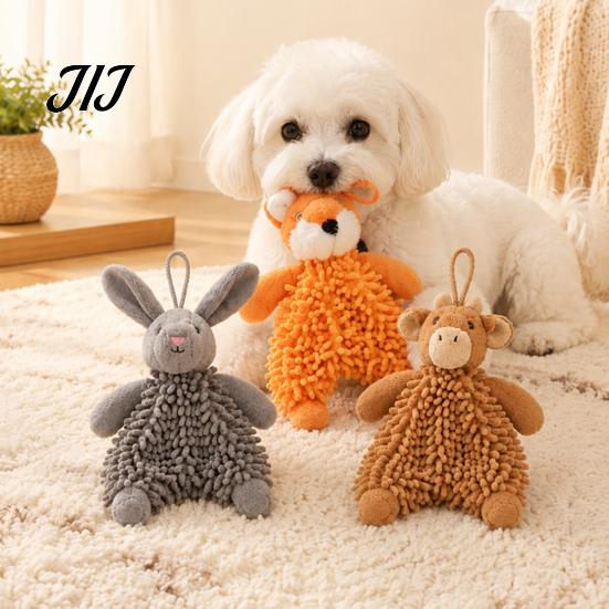Bite Resistant Plush Toys for Dogs Squeaky Dog Toy, Fox/Rabbit/Bear Shape, Durable Bite-Resistant Interactive Toy Training Small Medium with Lanyard,