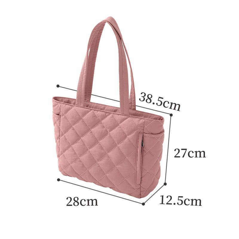 Nylon Tote Bag For Travel With Diamond Pattern Large Capacity Casual Shoulder Bag For Commuting